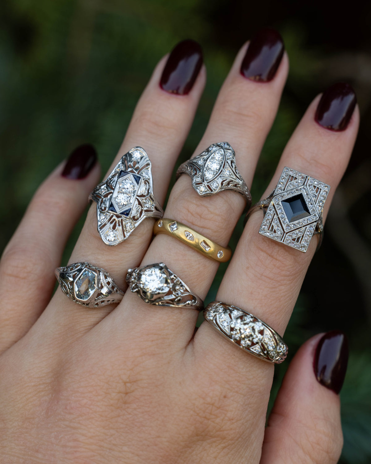 Vintage Women's Engagement Ring With Diamond & Lab-Grown Sapphire Accents In Platinum