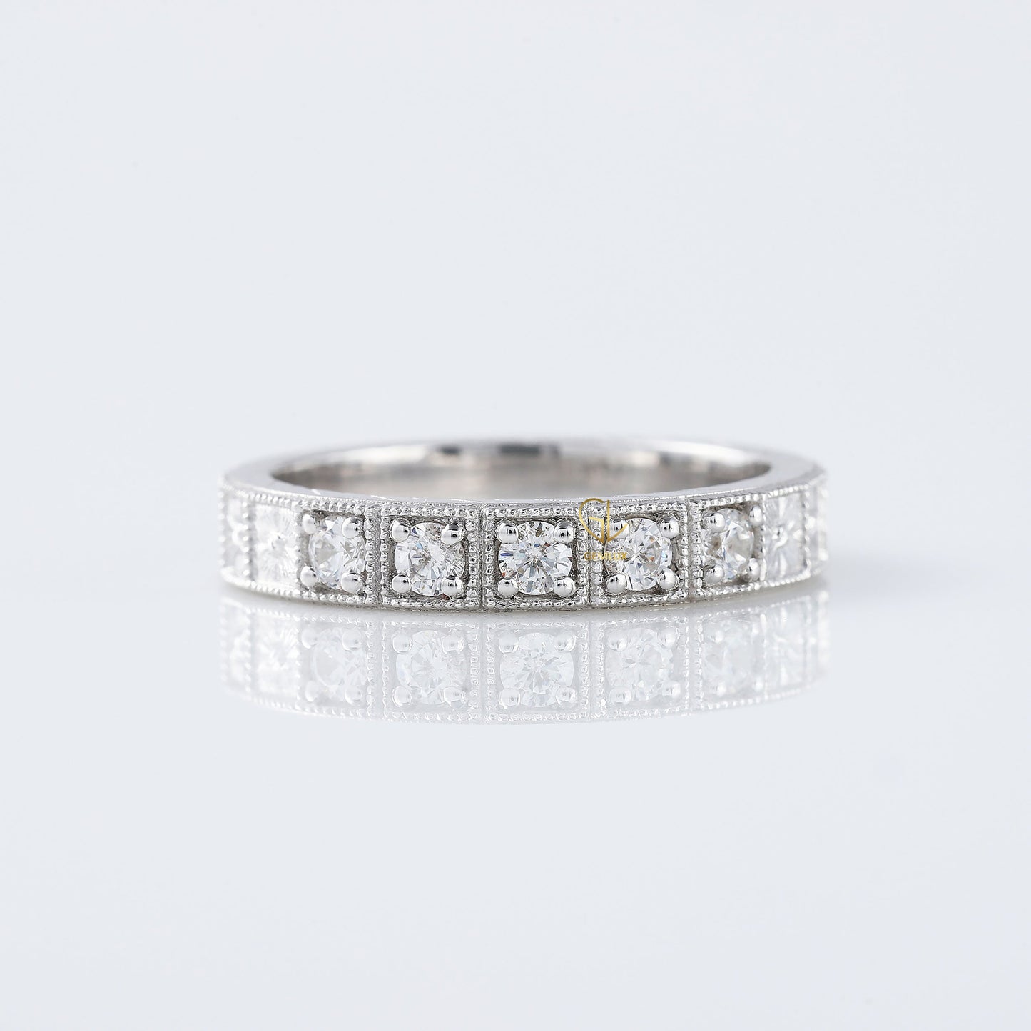 Antique Lab Grown Milgrain Five Stone Wedding Band