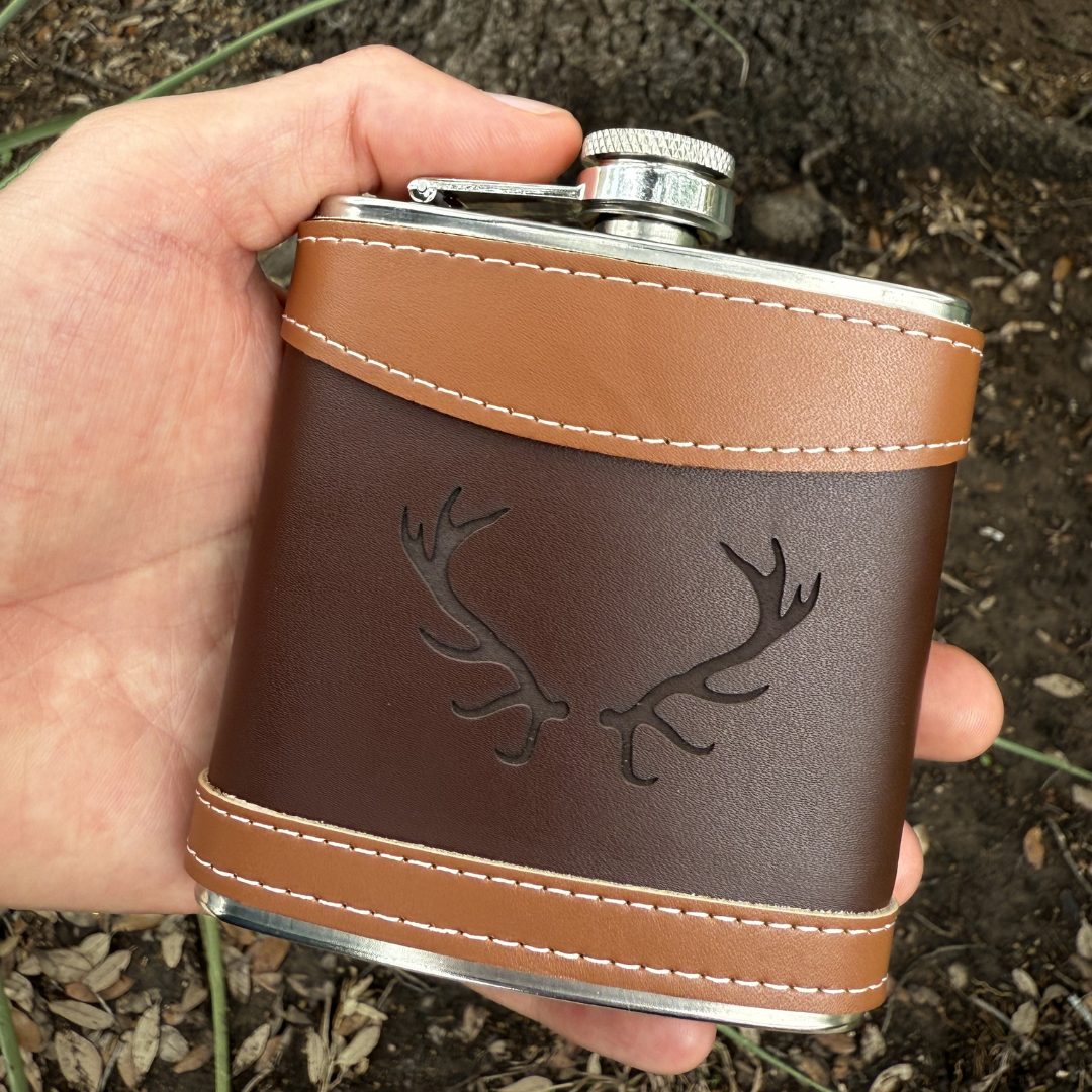 Engraved Leather Flask