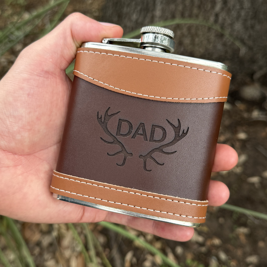 Engraved Leather Flask