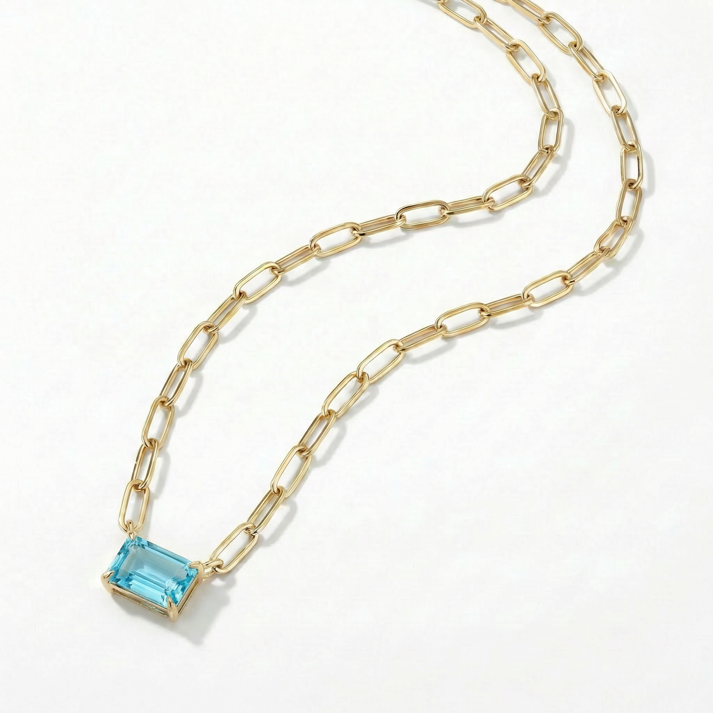 The Gemstone Paperclip Necklace | Aquamarine