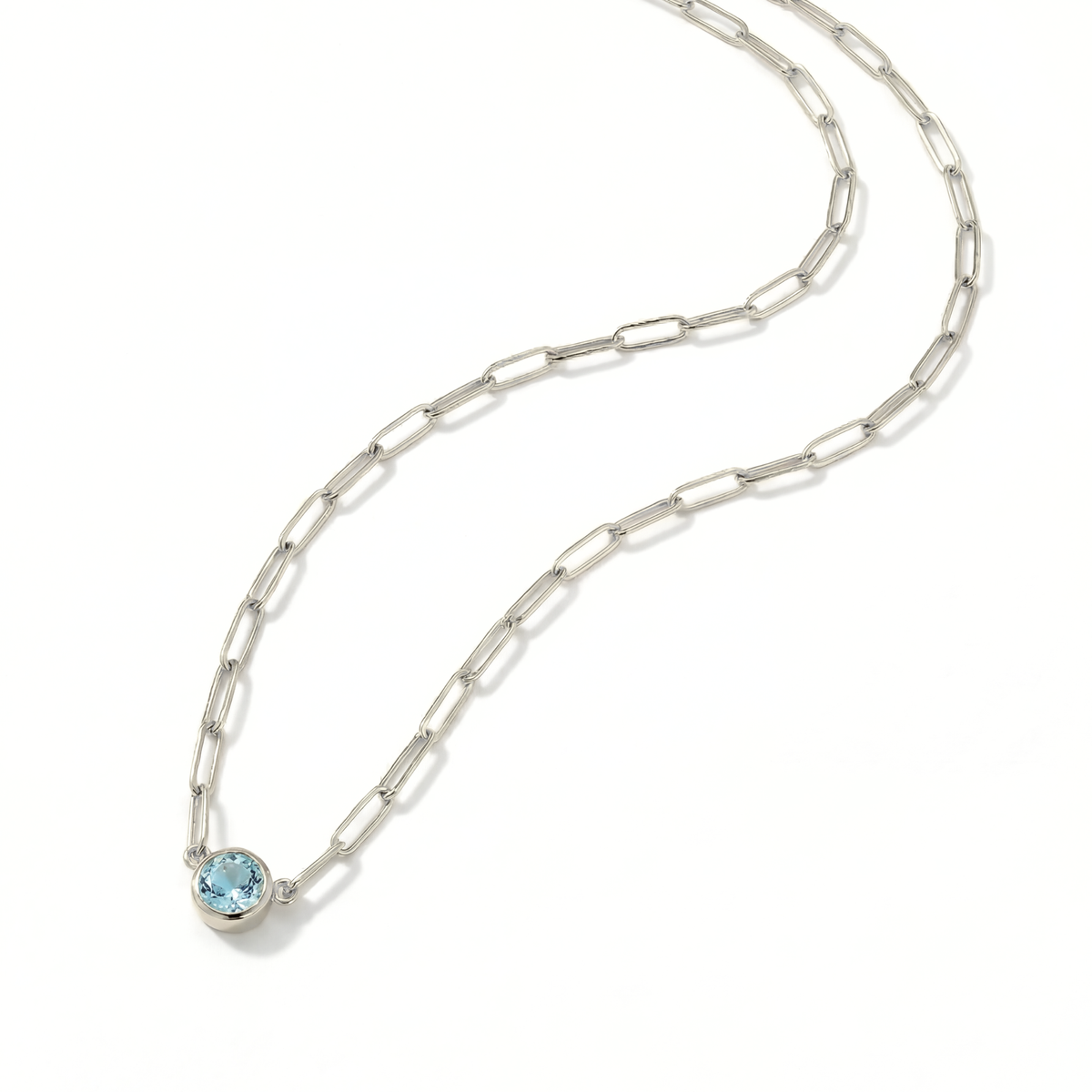 The Paperclip Bezel Necklace | Aquamarine