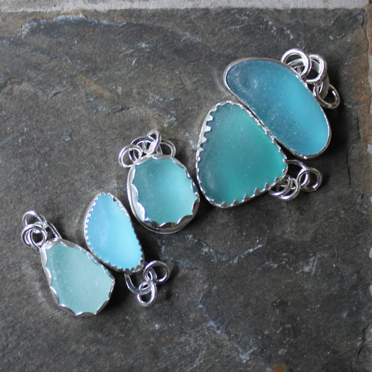 Chunky Gray Sea Glass Necklace | Sterling Silver | Handmade