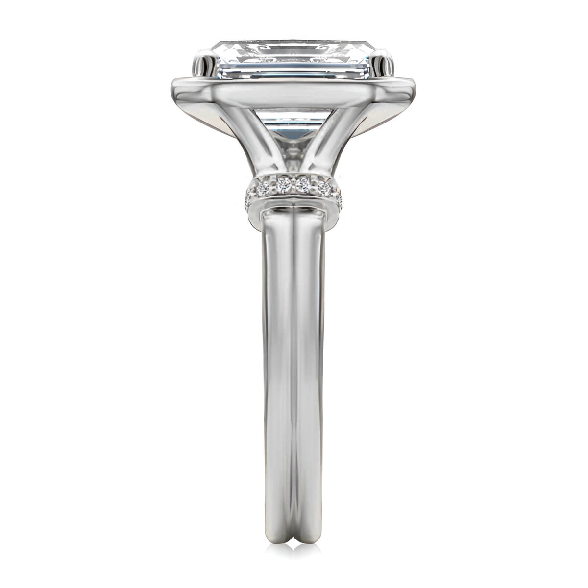 Architectural Emerald Cut Moissanite Split Shank Engagement Ring