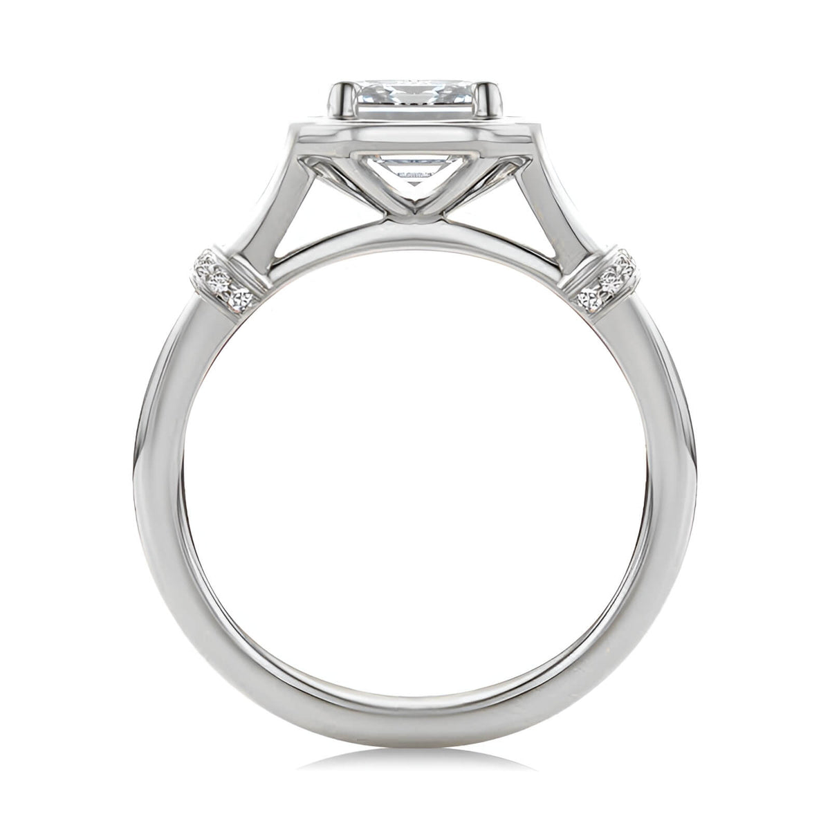 Architectural Emerald Cut Moissanite Split Shank Engagement Ring
