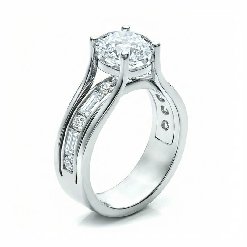 Architectural Oval Moissanite & Channel-Set Baguette Accents Engagement Ring