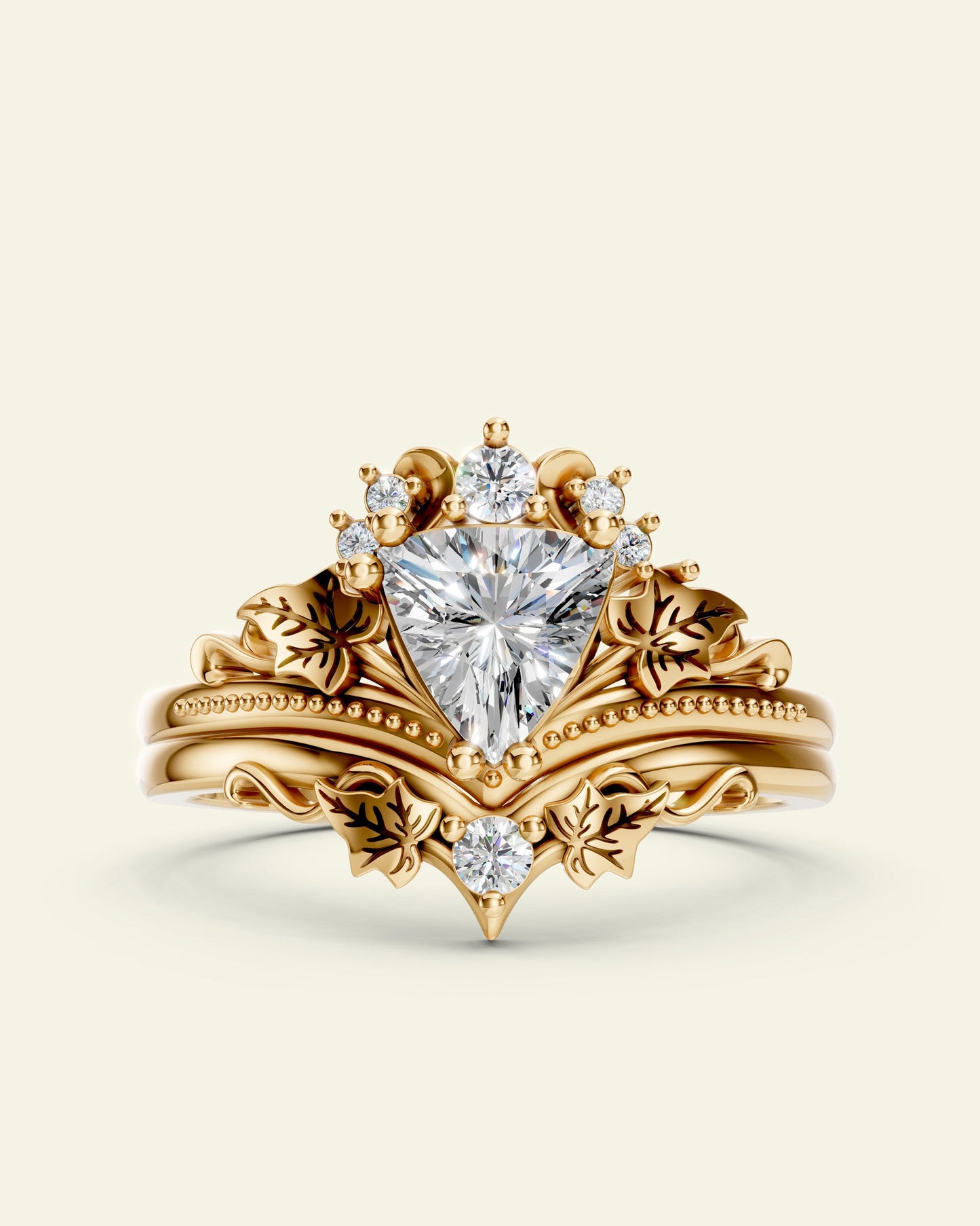 Ariadne | bridal ring set, 6 mm trillion cut gemstone setting