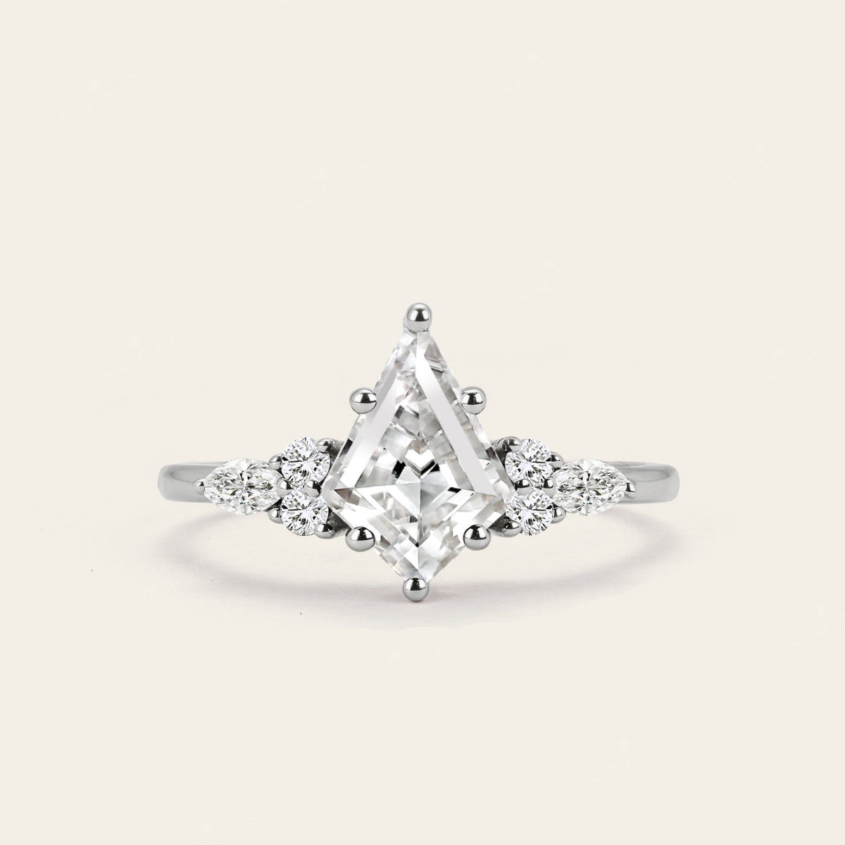 Art Deco Kite Cut Moissanite Engagement Ring Bridal Sets 3pcs