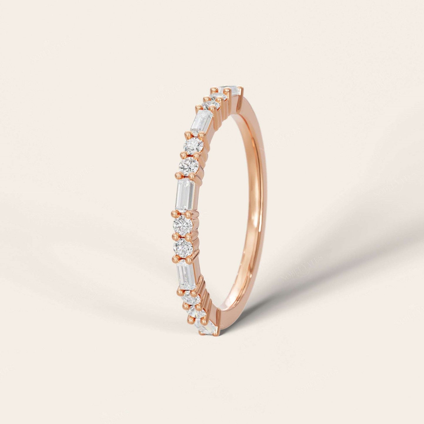 Art Deco Lab Diamond Baguette & Round Wedding Band