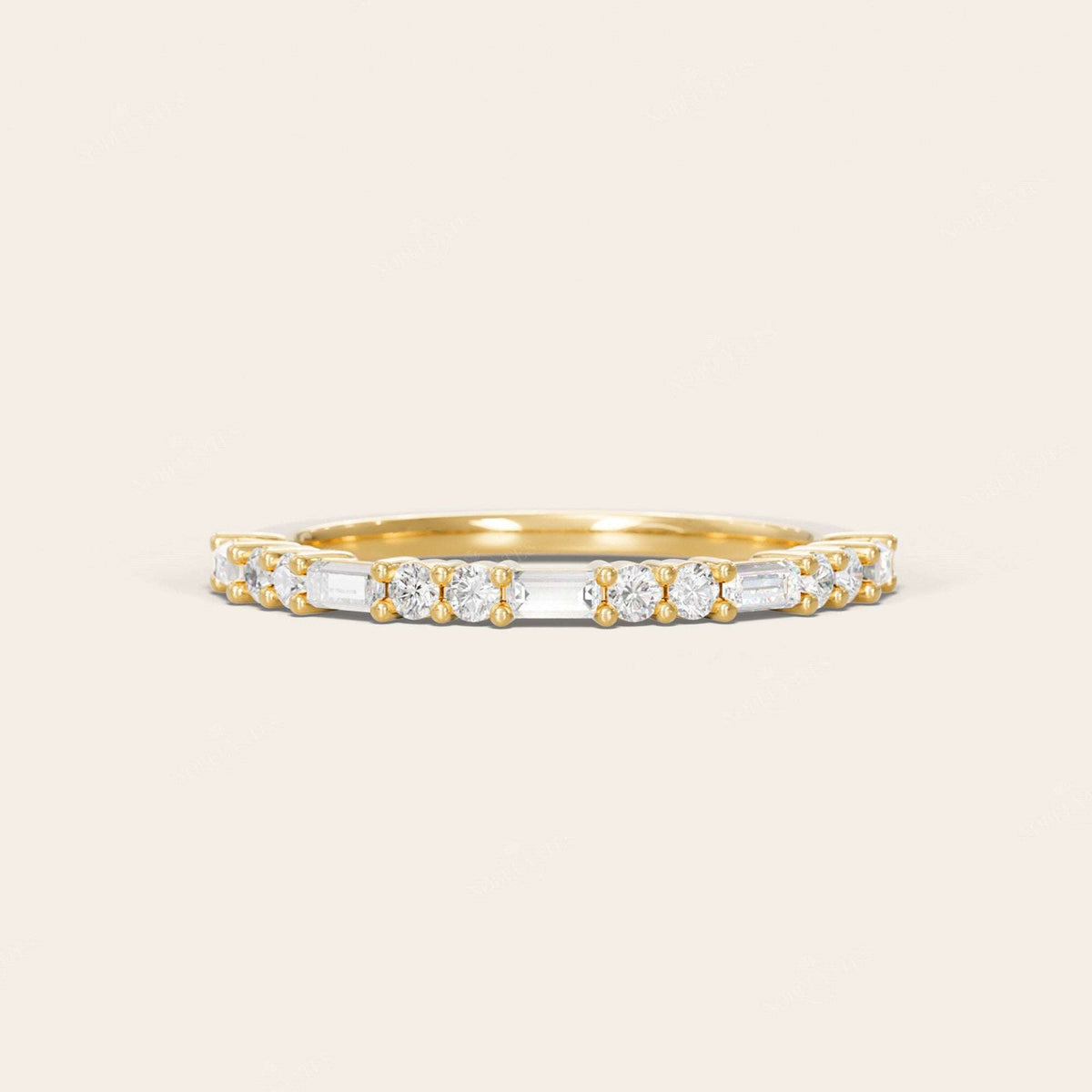 Art Deco Lab Diamond Baguette & Round Wedding Band