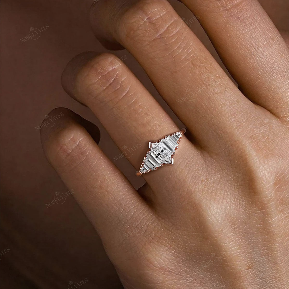Art Deco Marquise & Baguette Lab Grown Diamond Engagement Ring