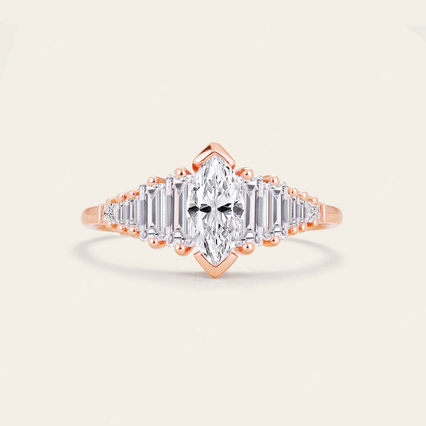 Art Deco Marquise & Baguette Lab Grown Diamond Engagement Ring