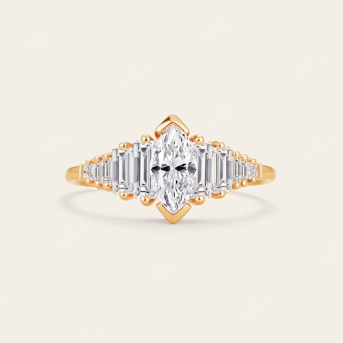 Art Deco Marquise & Baguette Lab Grown Diamond Engagement Ring