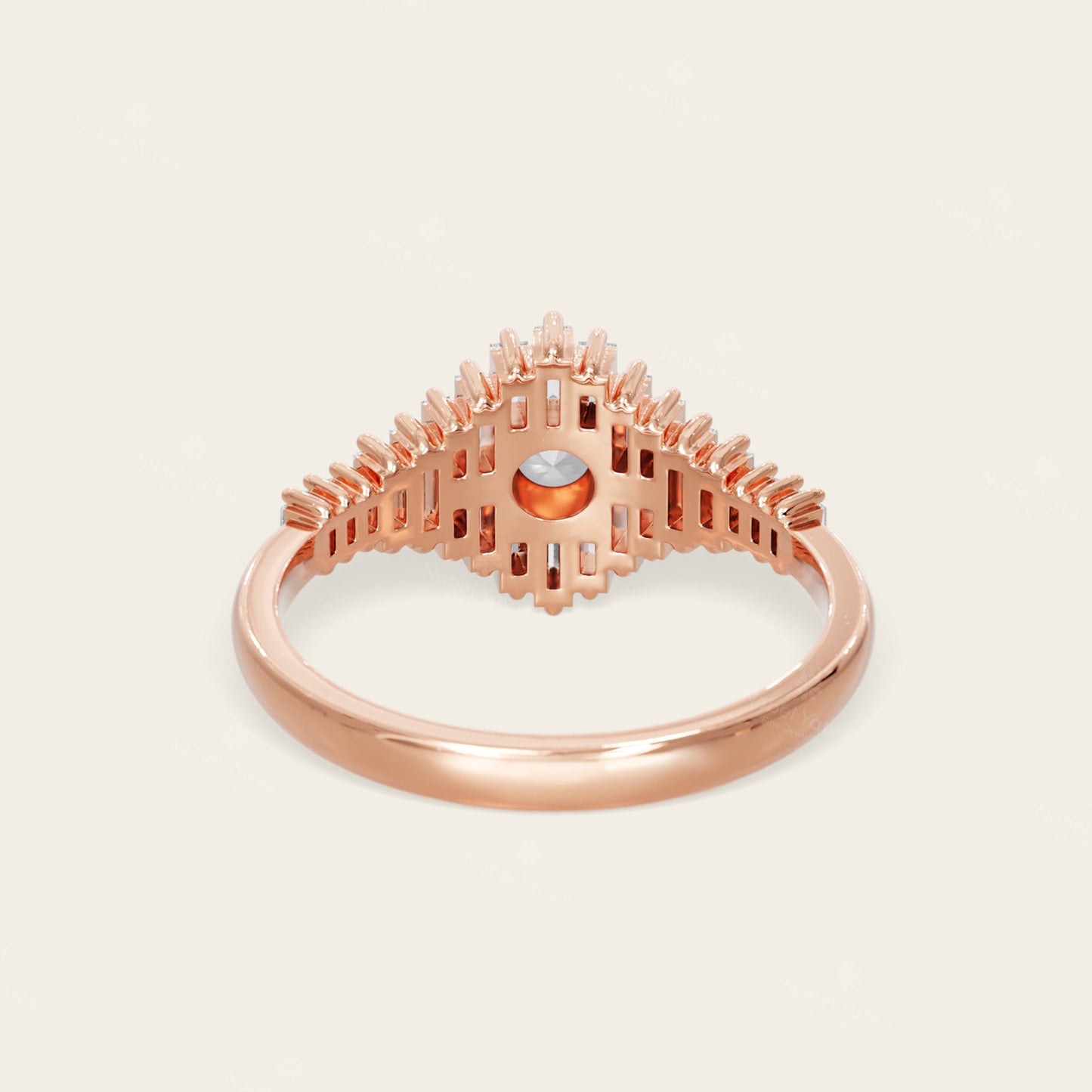 Art Deco Round & Baguette Lab Grown Diamond Engagement Ring