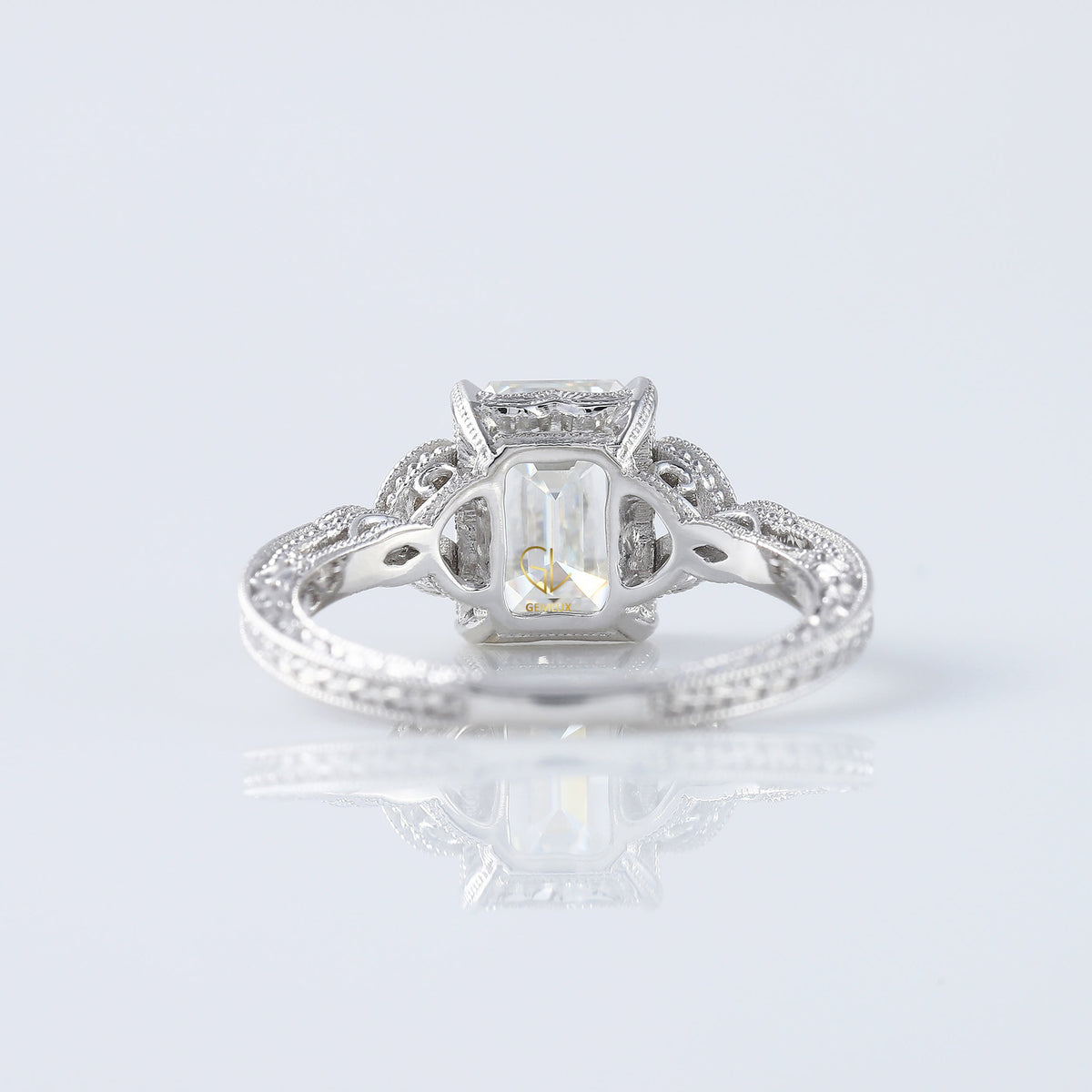 Art Deco 2.5 Ct Emerald Cut Lab Grown Diamond White Gold Ring