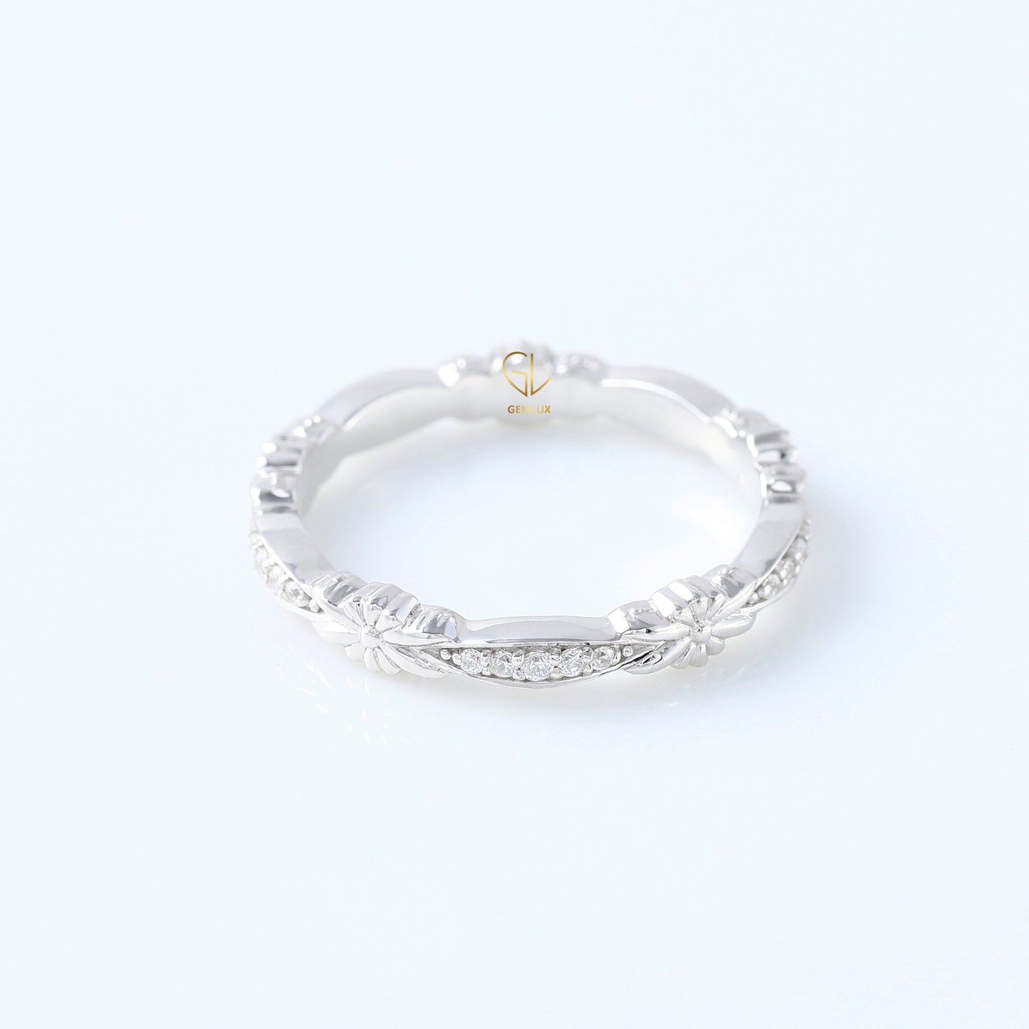 Art Deco Antique Flower Filigree Lab Grown Wedding Band