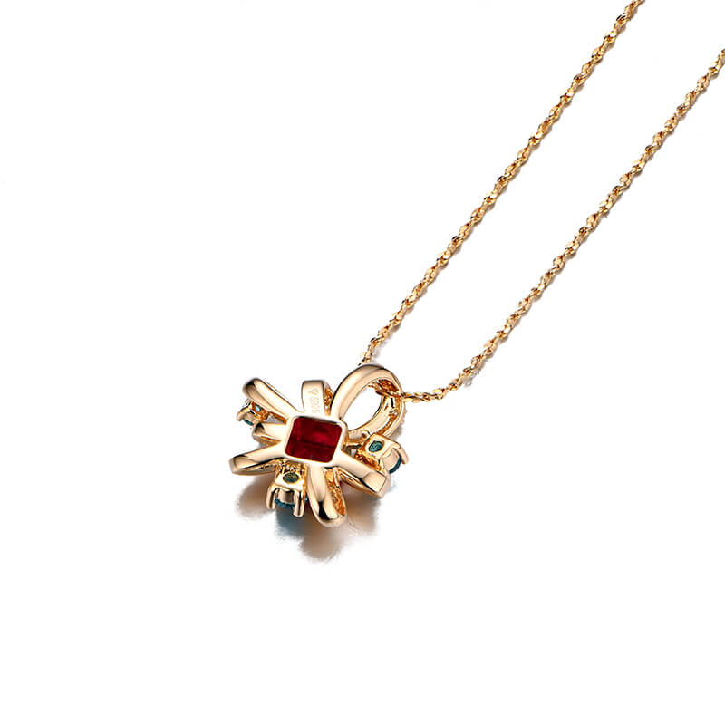 Art Deco Asscher Ruby Side Stone Necklace In Sterling Silver
