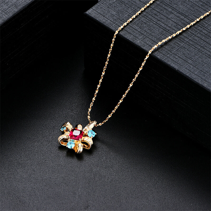 Art Deco Asscher Ruby Side Stone Necklace In Sterling Silver