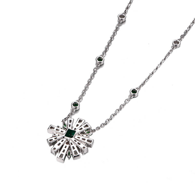 Art Deco Emerald Baguette Cluster Necklace In Sterling Silver