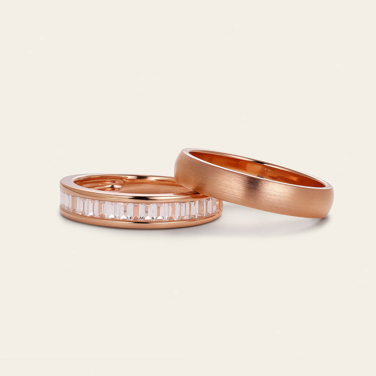 Art Deco Lab Diamond Gold Wedding Band Couples