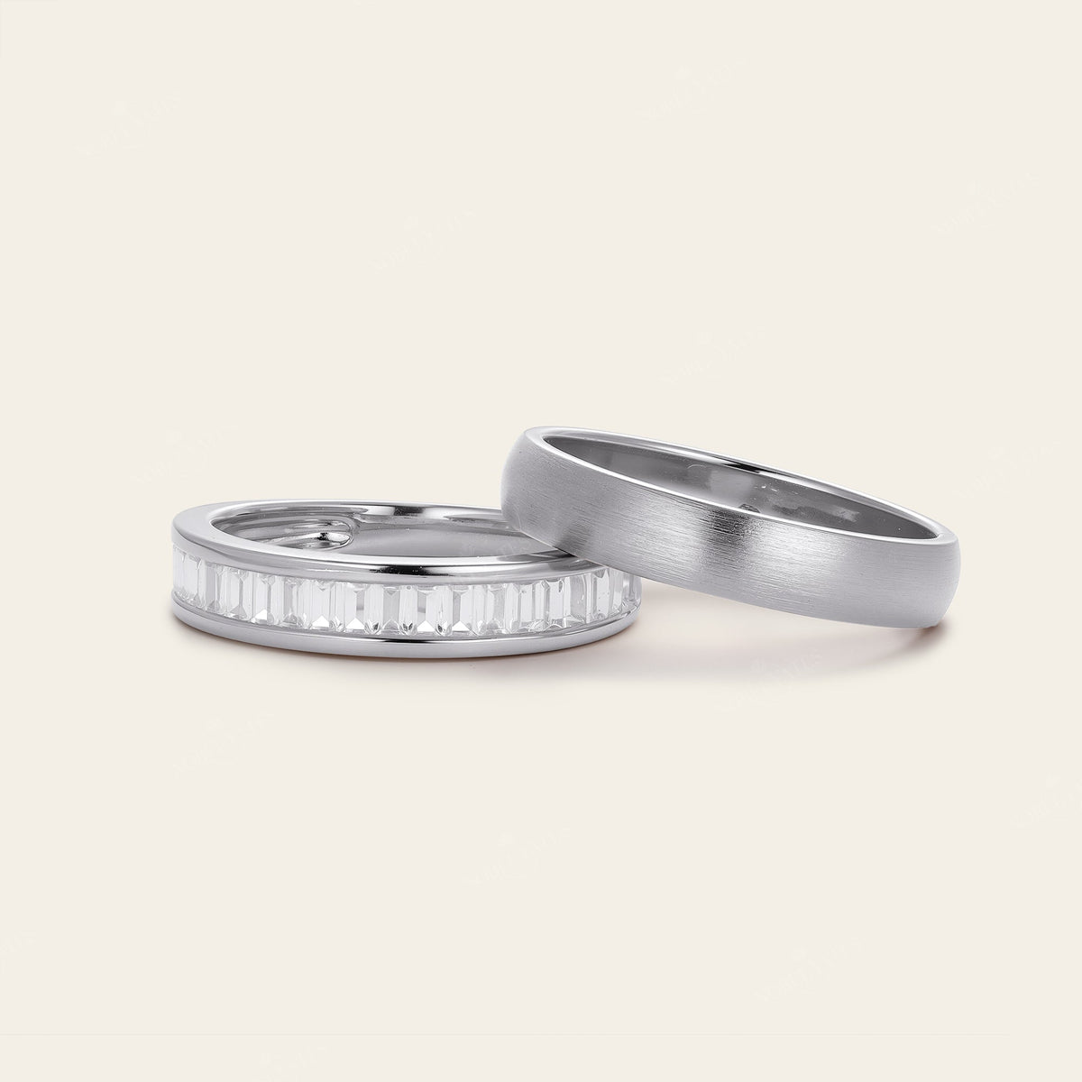 Art Deco Lab Diamond Gold Wedding Band Couples