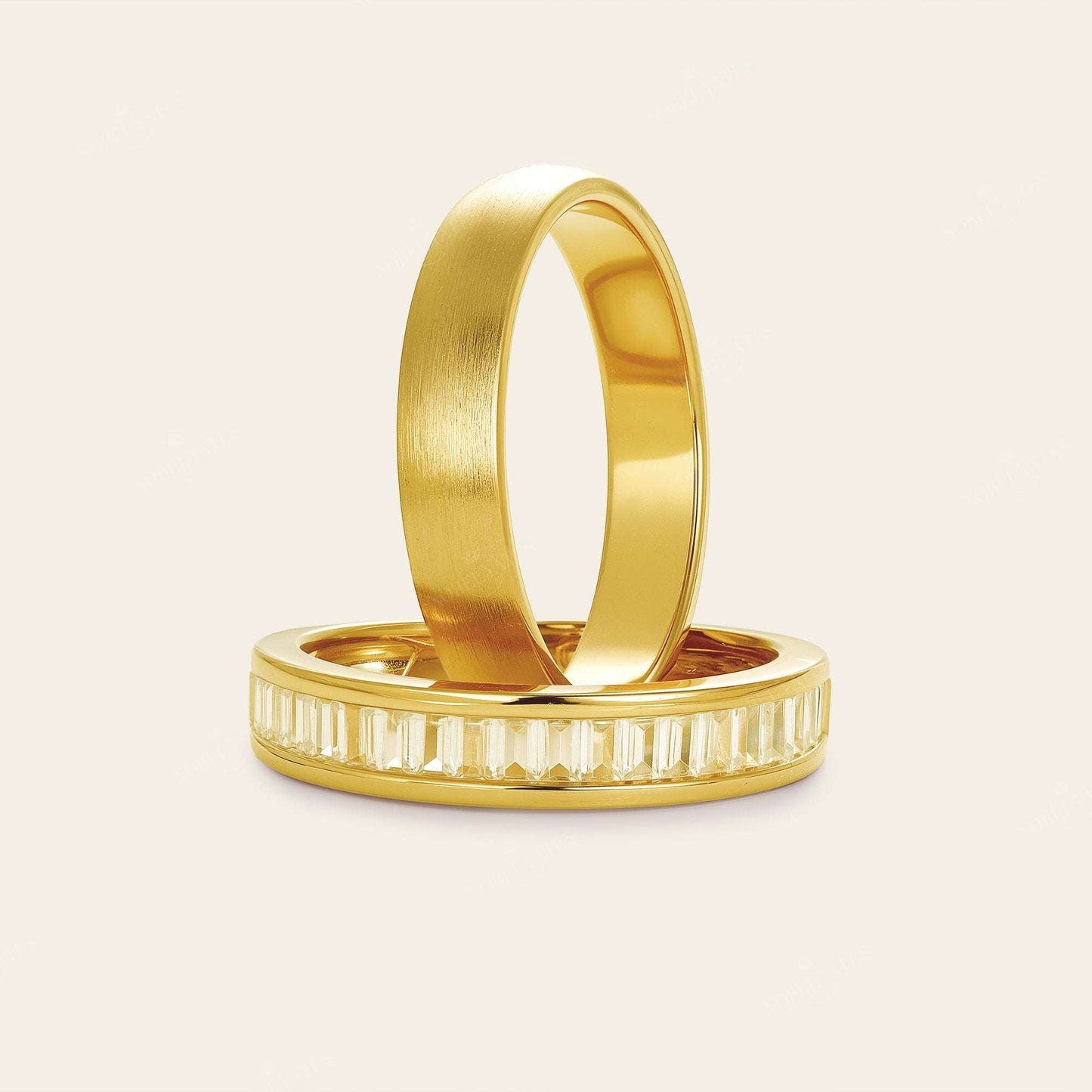 Art Deco Lab Diamond Gold Wedding Band Couples