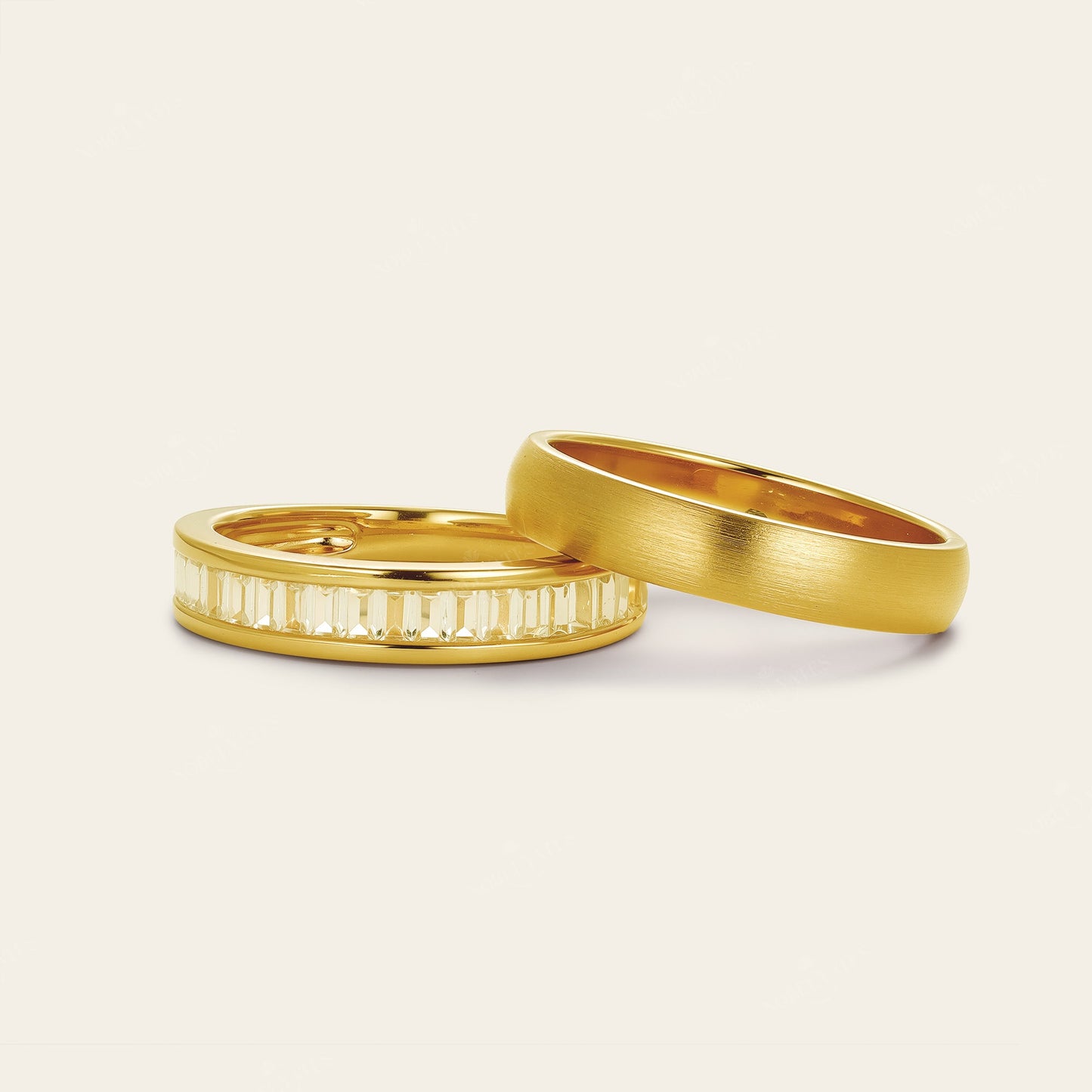 Art Deco Lab Diamond Gold Wedding Band Couples
