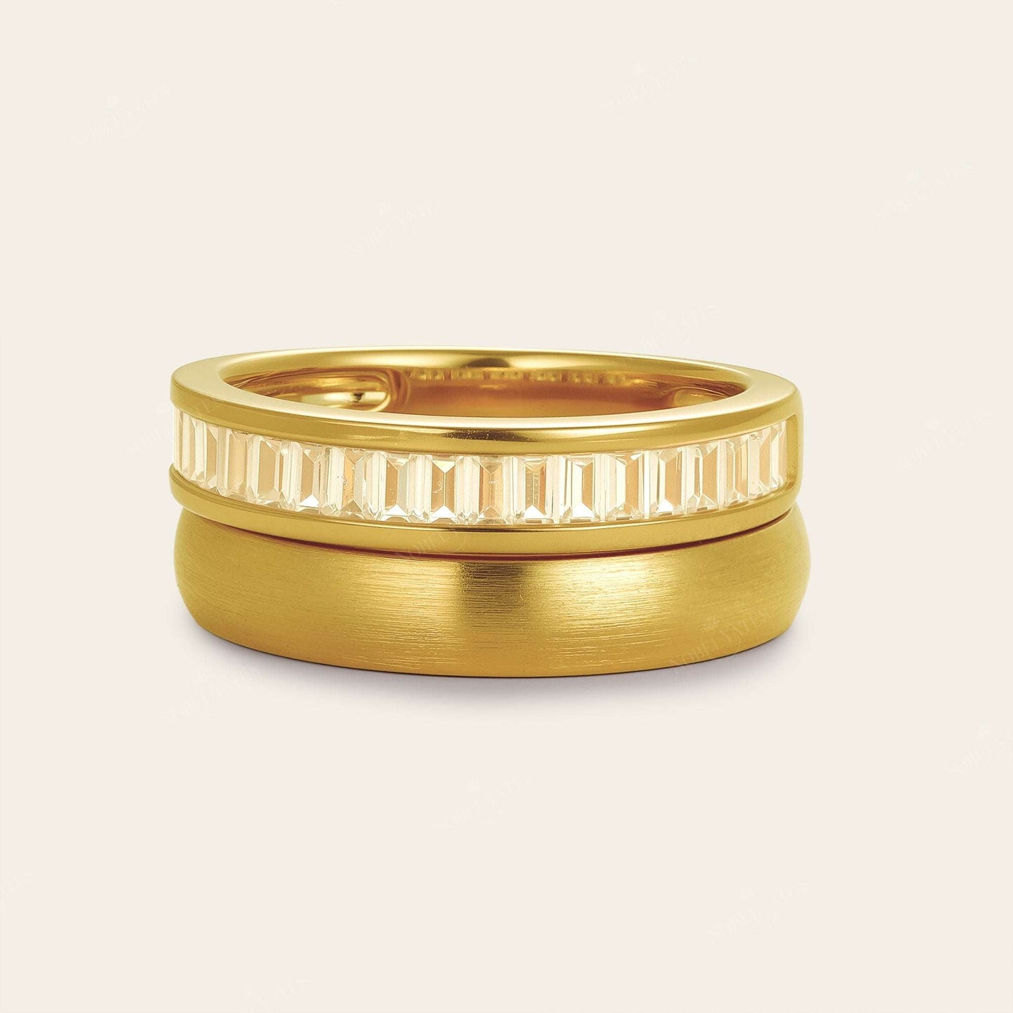 Art Deco Lab Diamond Gold Wedding Band Couples