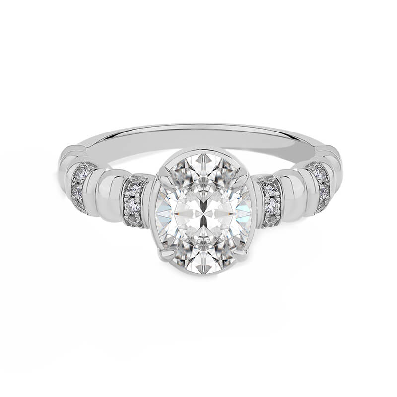 Art Deco Oval Cut Moissanite Arch Side Stone Engagement Ring