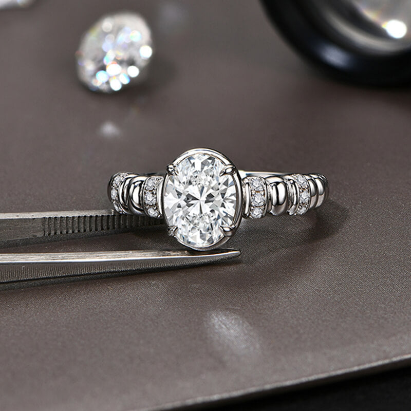 Art Deco Oval Cut Moissanite Arch Side Stone Engagement Ring