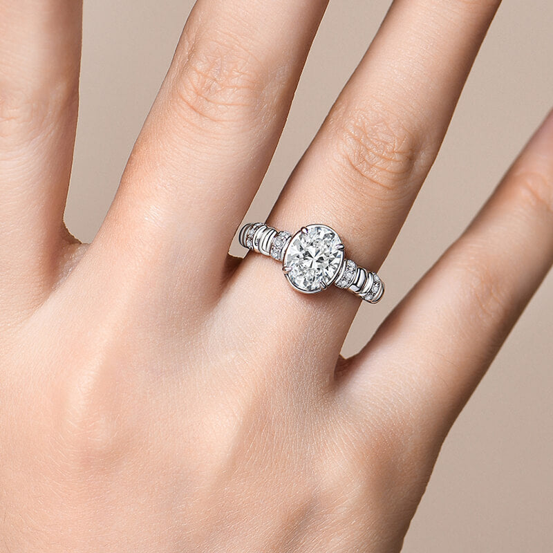 Art Deco Oval Cut Moissanite Arch Side Stone Engagement Ring