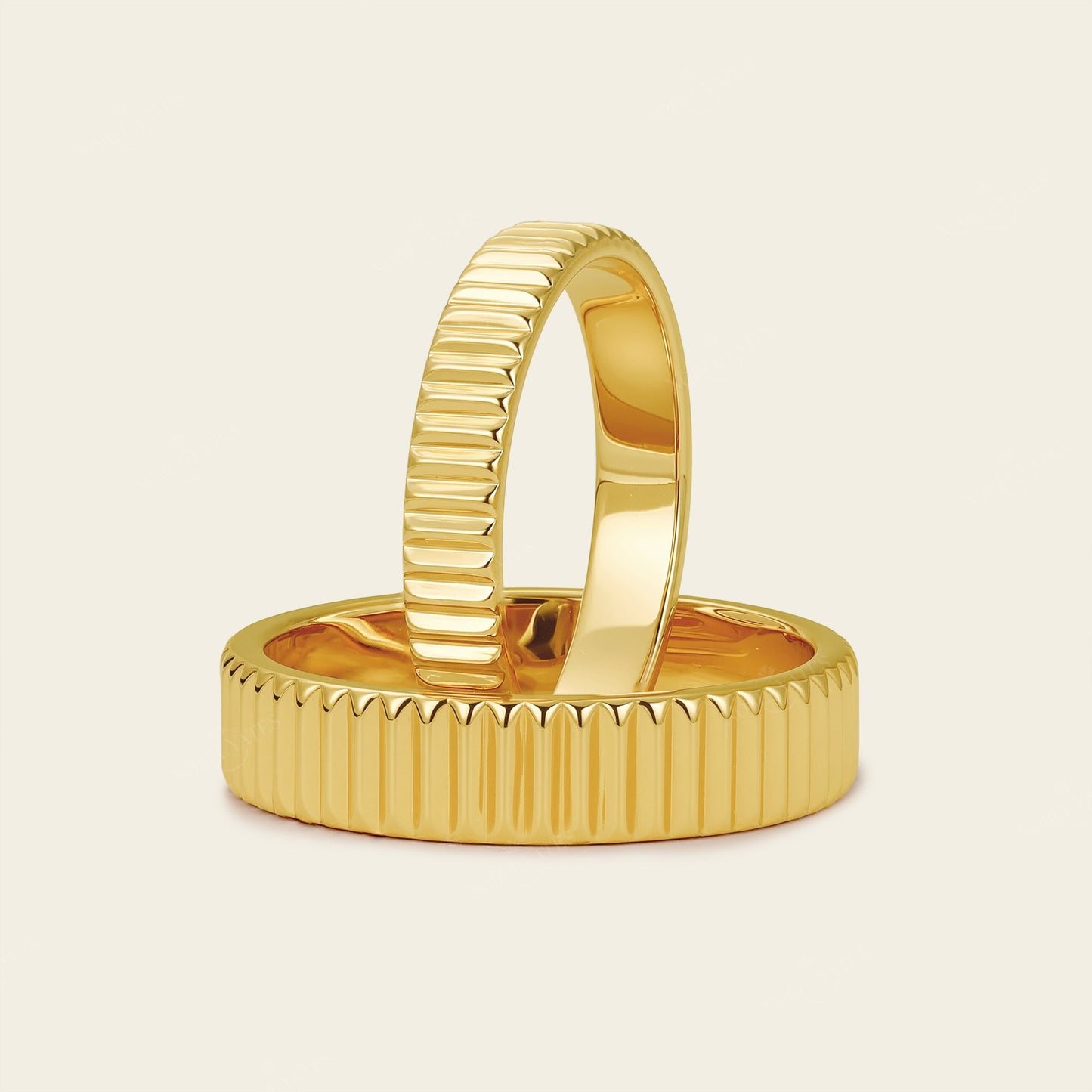 Art Deco Plain Gold 3.45mm&4.95mm Width Wedding Band Couples