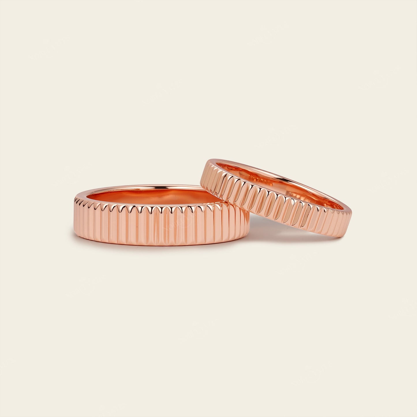 Art Deco Plain Gold 3.45mm&4.95mm Width Wedding Band Couples