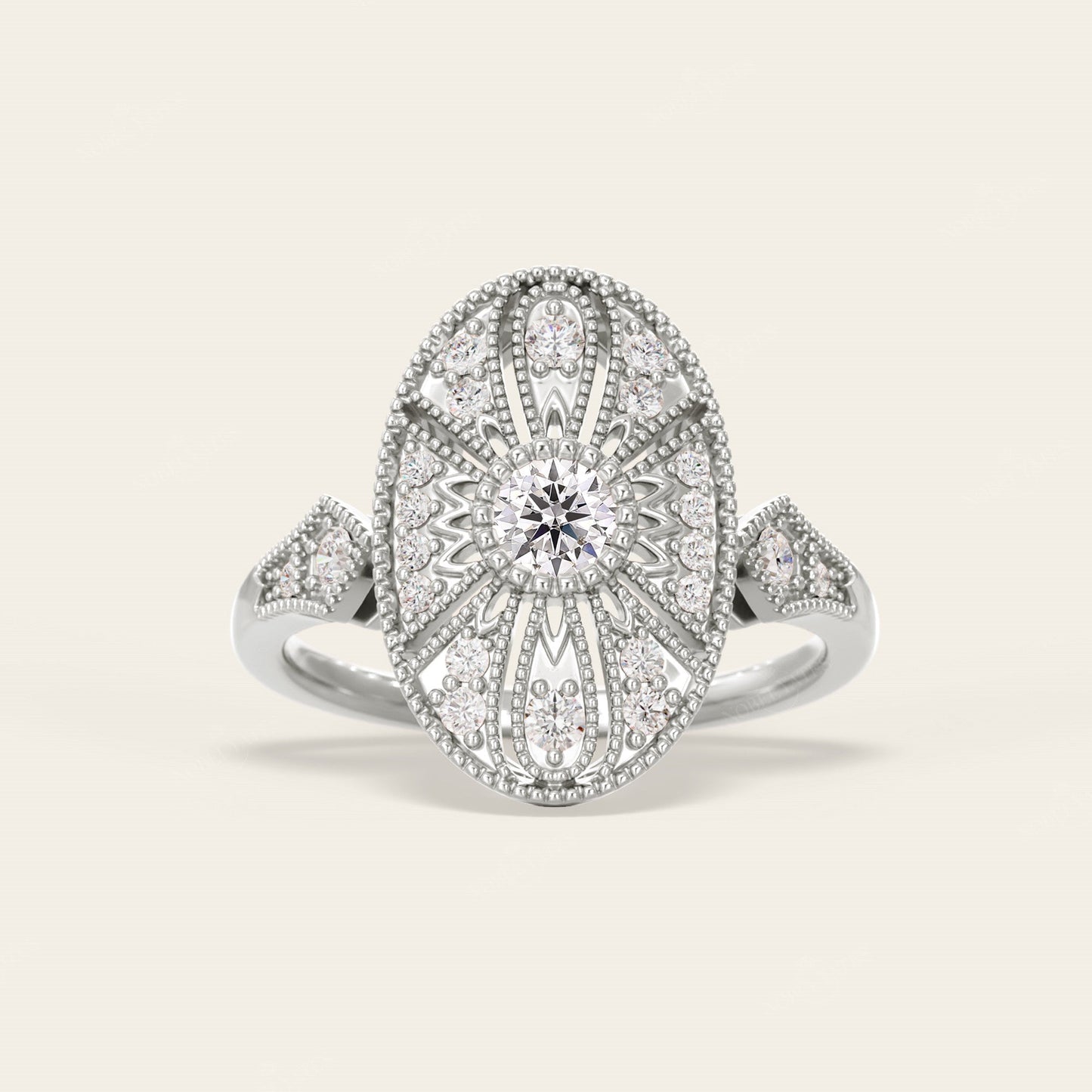 Art Deco Round Lab Diamond Engagement Ring