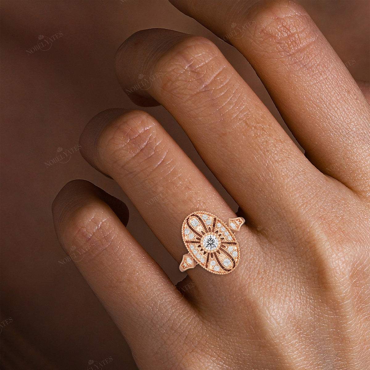 Art Deco Round Lab Diamond Engagement Ring