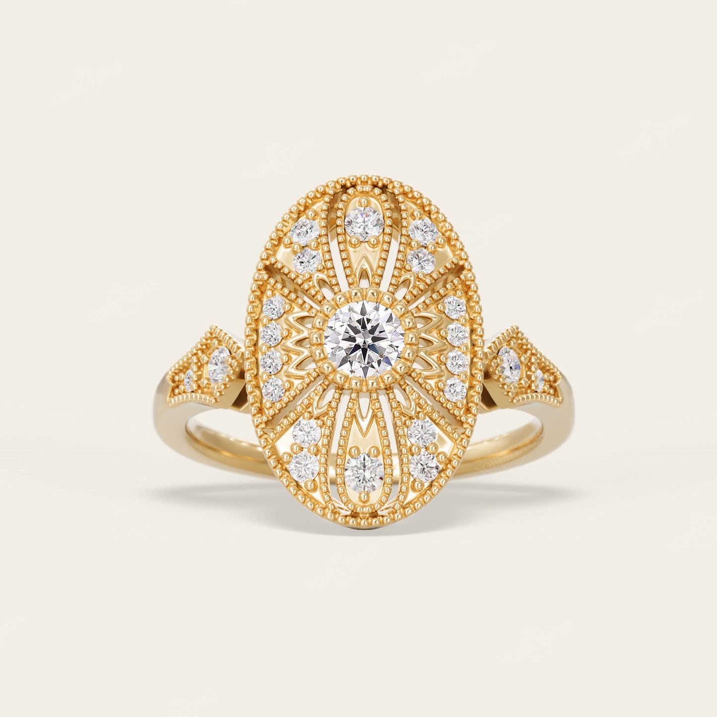 Art Deco Round Lab Diamond Engagement Ring