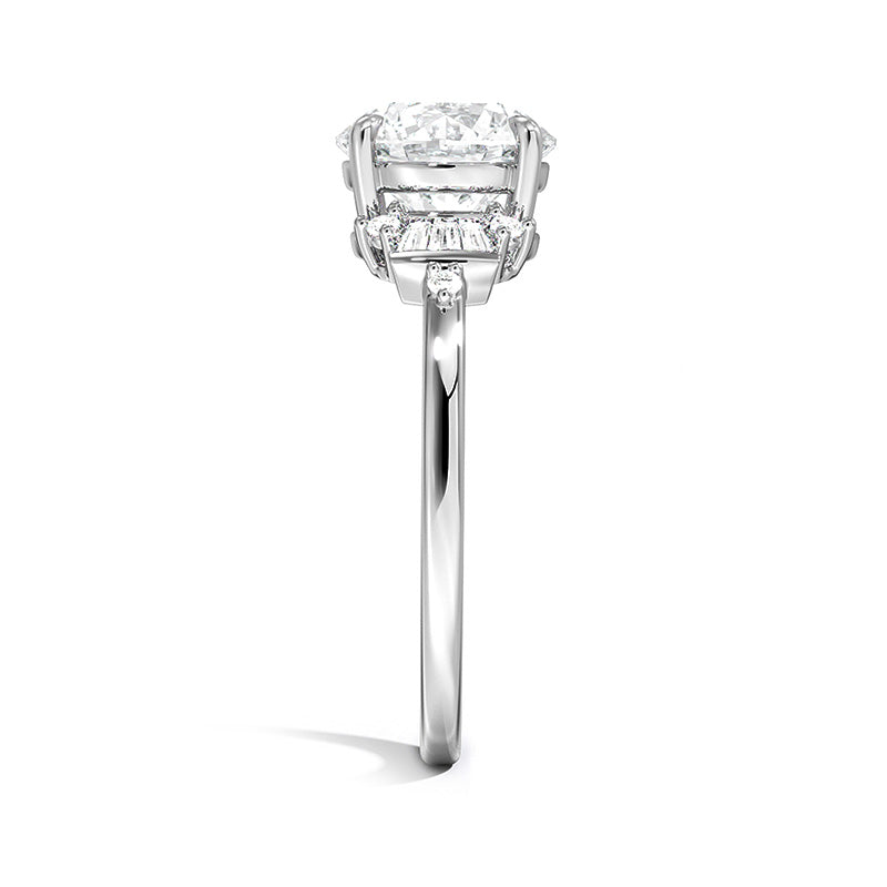 Art Deco Round Moissanite Side Stone Engagement Ring