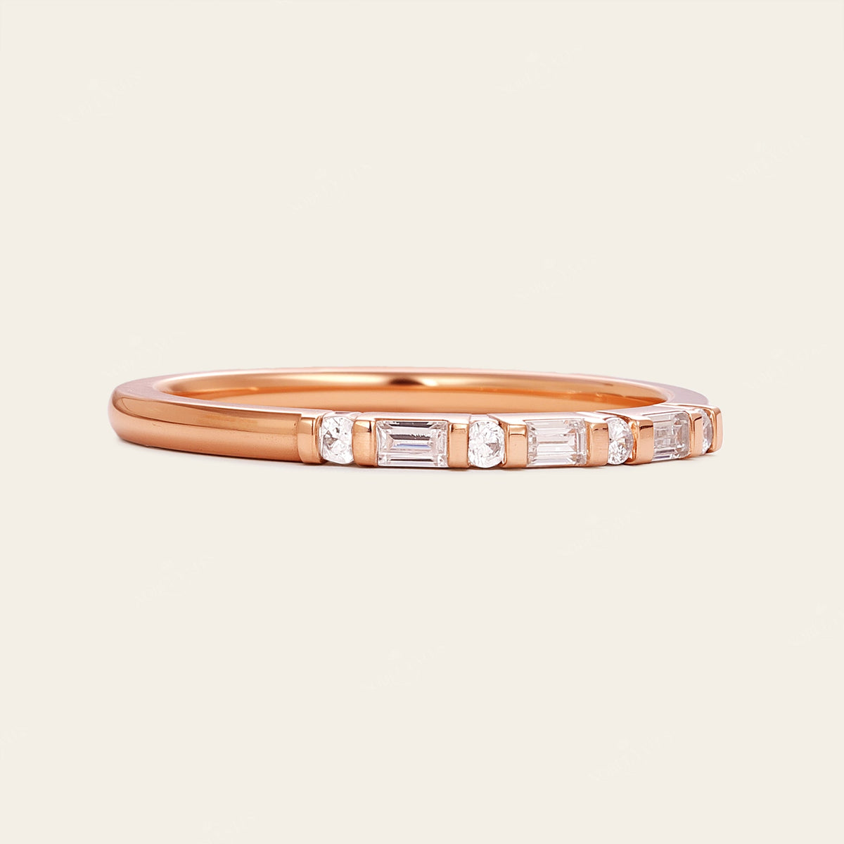 Art Deco Round & Baguette Lab Diamond Wedding Band