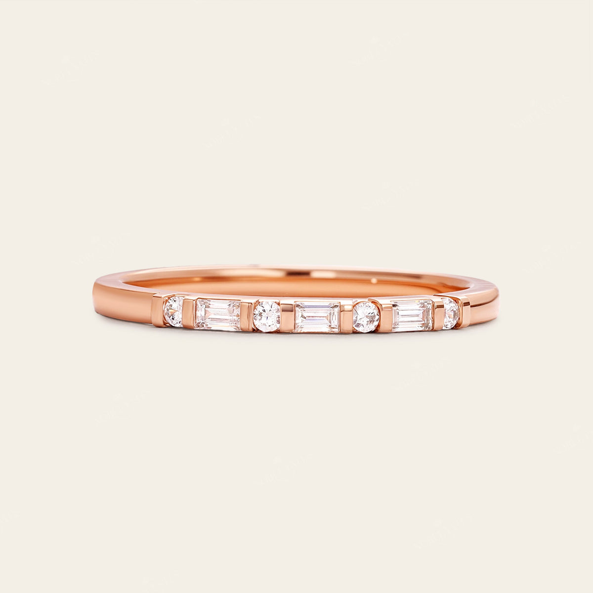 Art Deco Round & Baguette Lab Diamond Wedding Band