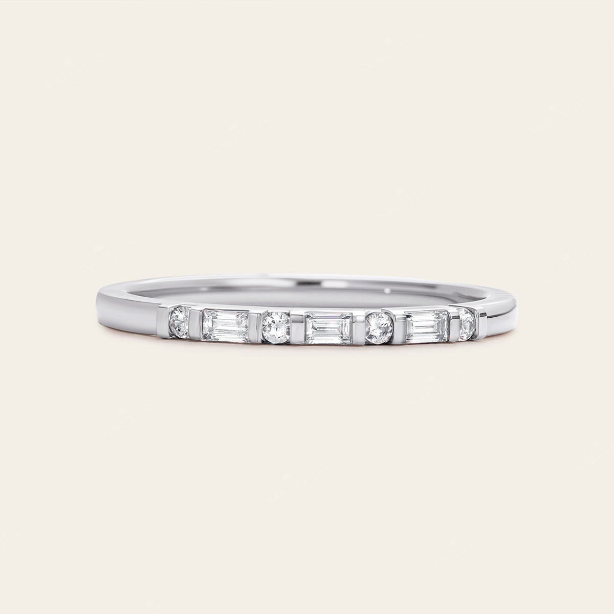 Art Deco Round & Baguette Lab Diamond Wedding Band