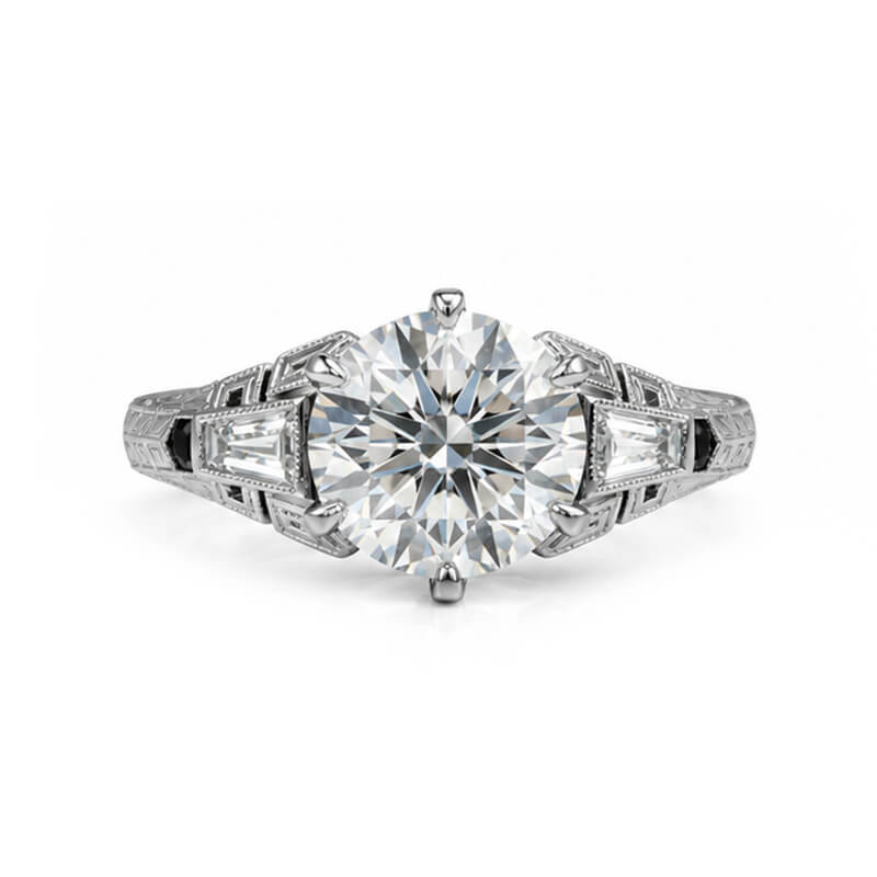 Art Deco Skyscraper Inspired Moissanite Baguette & Milgrain Accent Engagement Ring