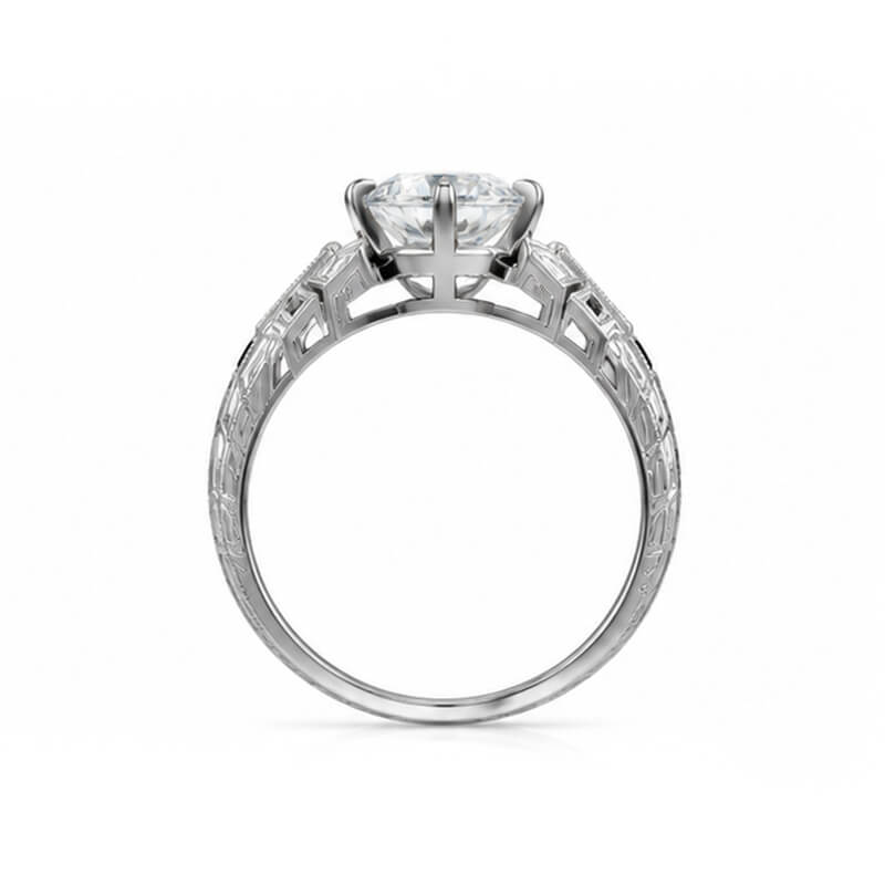 Art Deco Skyscraper Inspired Moissanite Baguette & Milgrain Accent Engagement Ring