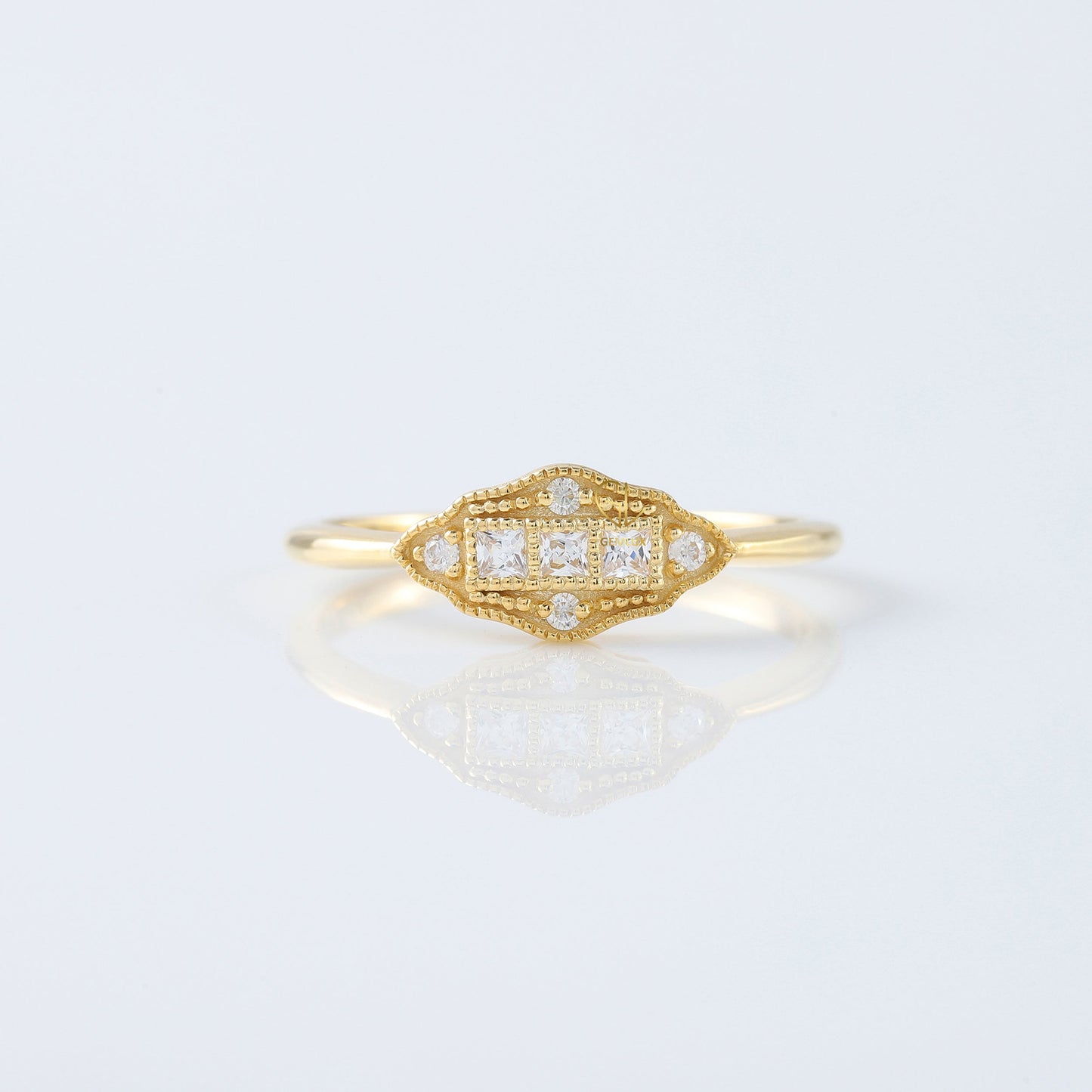 Art Deco Three Stone Princess Cut Lab Grown Minimalist Ring