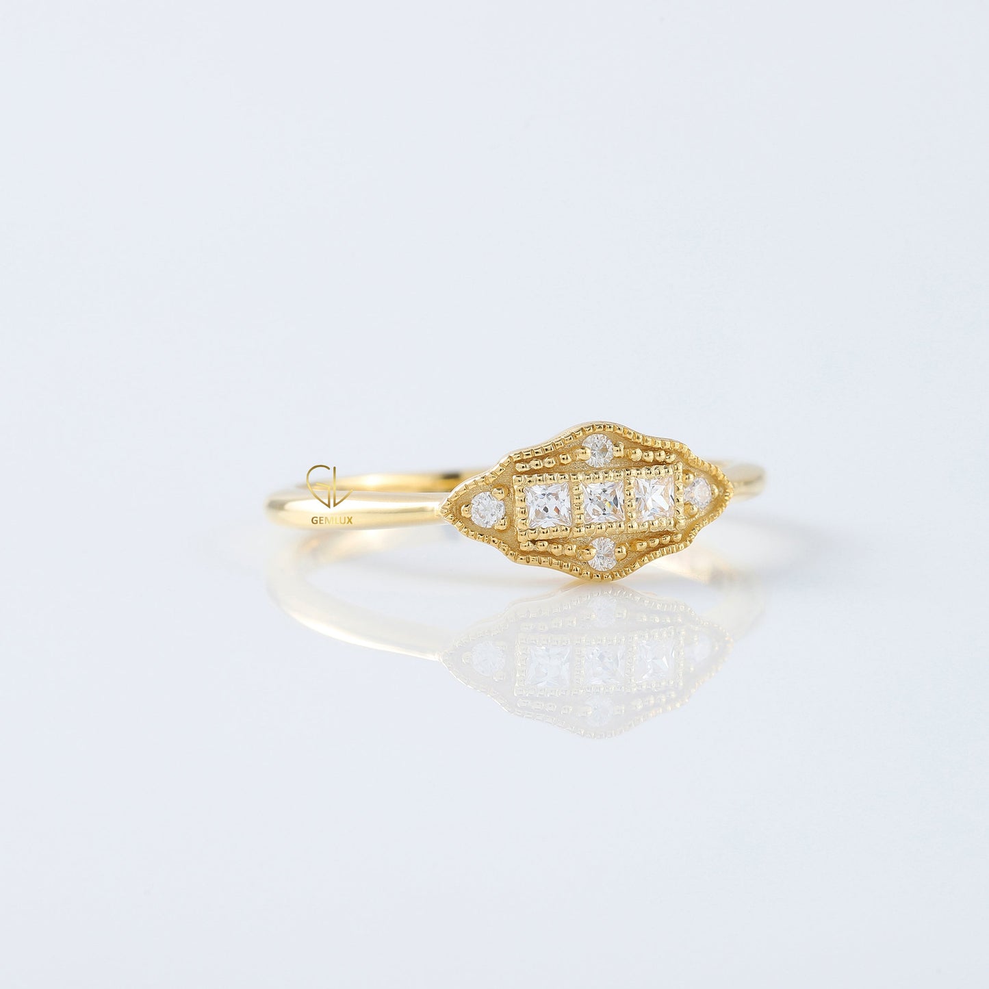 Art Deco Three Stone Princess Cut Lab Grown Minimalist Ring