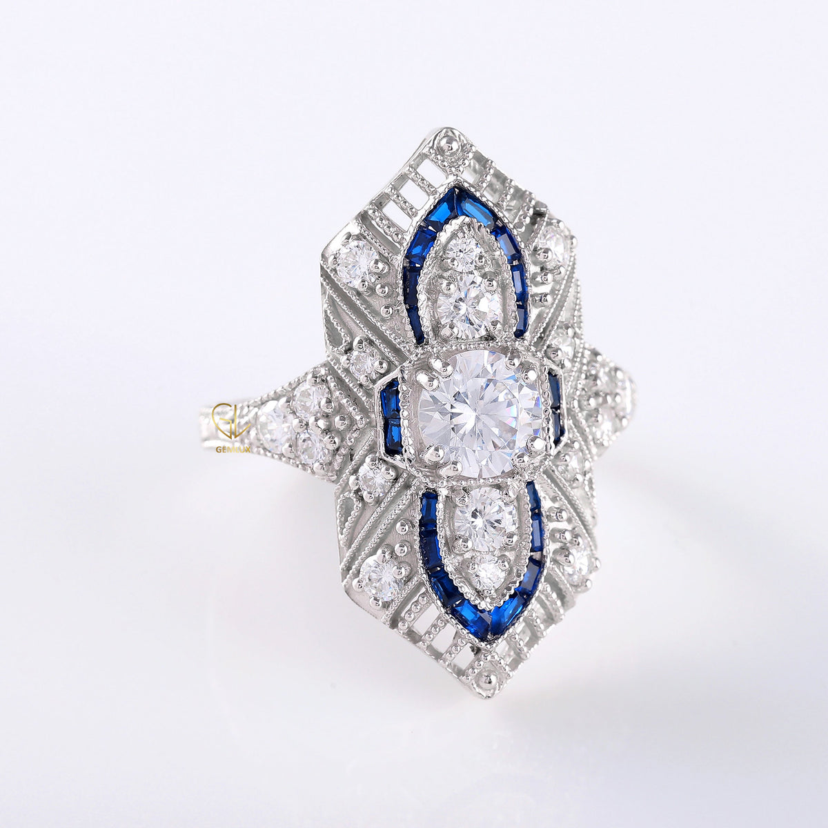 Art Deco Round Moissanite Cocktail Ring