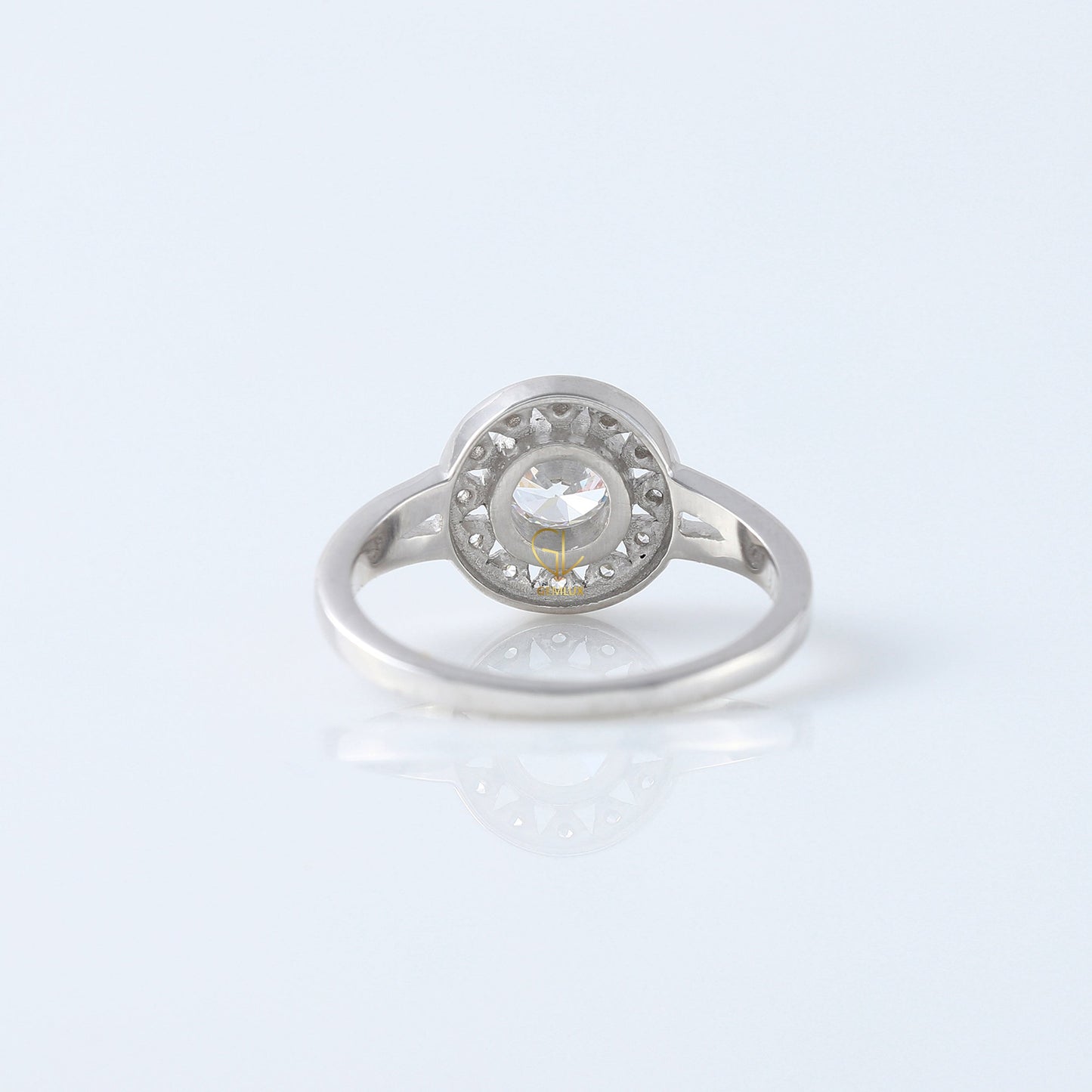 Art Deco Round Moissanite Halo Engagement Ring - White Gold