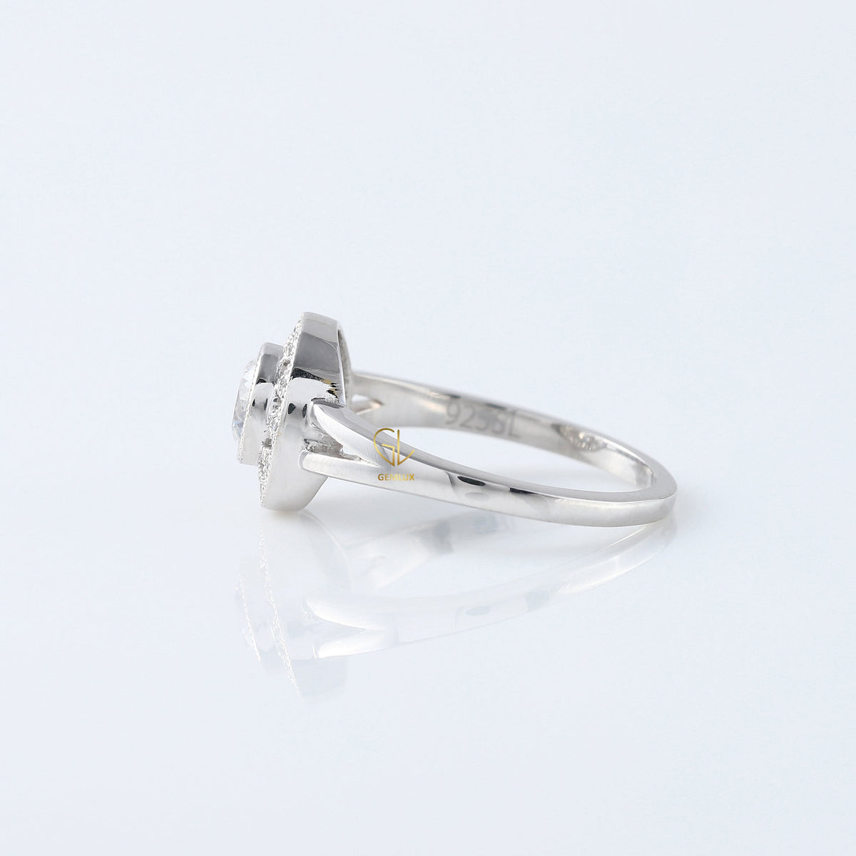 Art Deco Round Moissanite Halo Engagement Ring - White Gold
