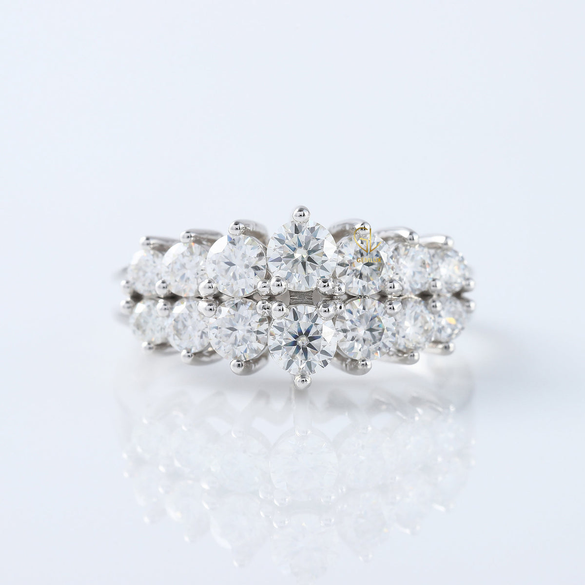 Art Deco Two Row Lab Grown Half Eternity Wedding Band