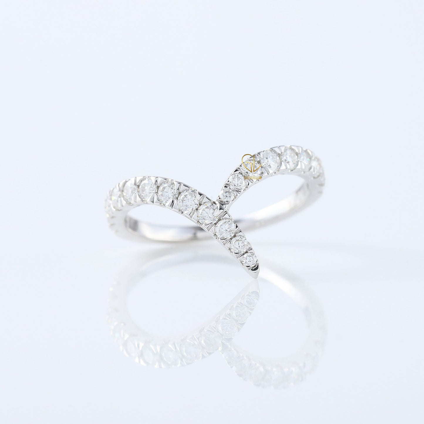 Art Deco V Shape Round Cut Lab Grown Diamond Matching Ring