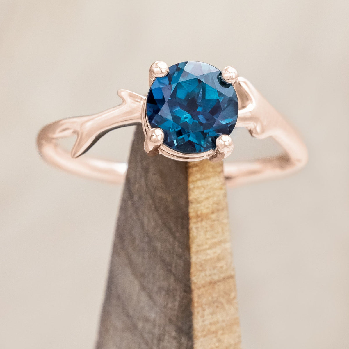 "Artemis" - Round Cut Lab-Grown Alexandrite Engagement Ring With An Antler-Style Band